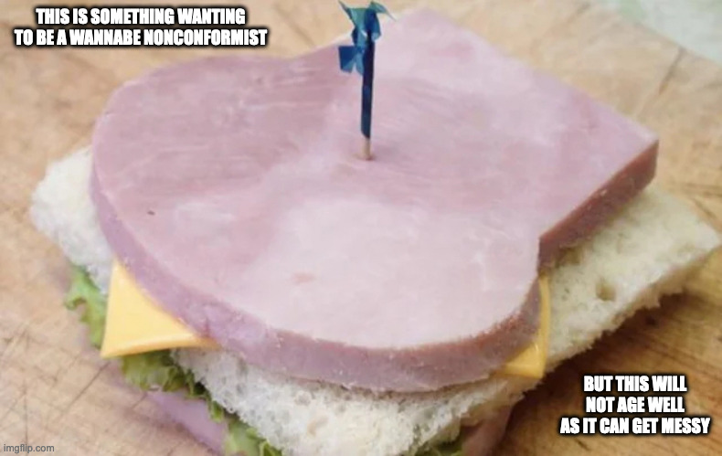 Inside-Out Sandwich | THIS IS SOMETHING WANTING TO BE A WANNABE NONCONFORMIST; BUT THIS WILL NOT AGE WELL AS IT CAN GET MESSY | image tagged in sandwich,memes,food | made w/ Imgflip meme maker