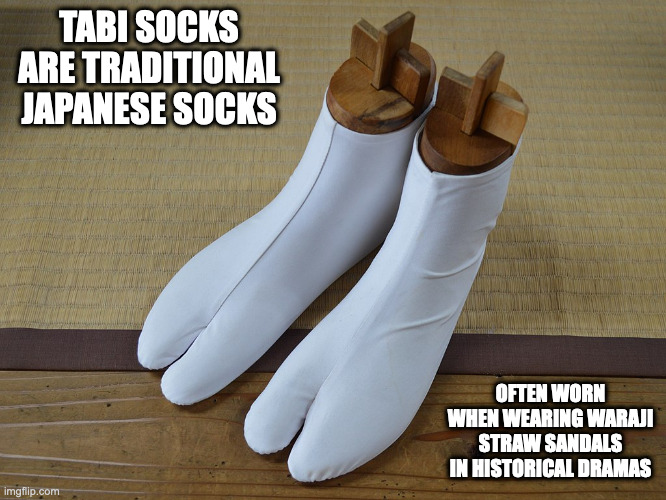 Tabi Socks | TABI SOCKS ARE TRADITIONAL JAPANESE SOCKS; OFTEN WORN WHEN WEARING WARAJI STRAW SANDALS IN HISTORICAL DRAMAS | image tagged in socks,memes | made w/ Imgflip meme maker