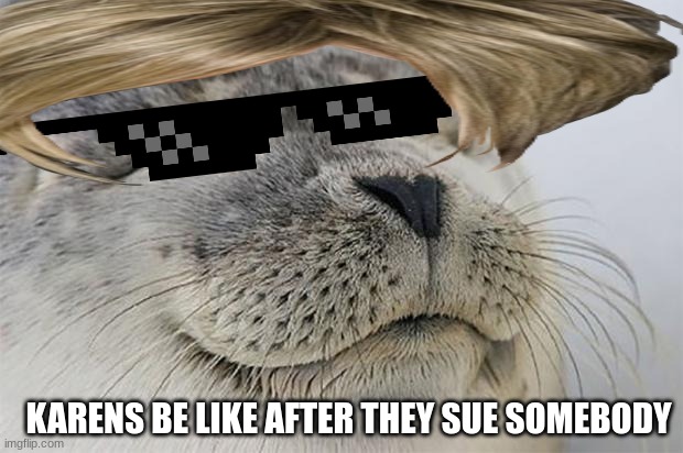 ;] | KARENS BE LIKE AFTER THEY SUE SOMEBODY | image tagged in memes,satisfied seal | made w/ Imgflip meme maker