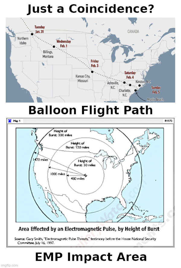 Just A Coincidence? | image tagged in chinese,balloon,emp,attack,flight,path | made w/ Imgflip meme maker