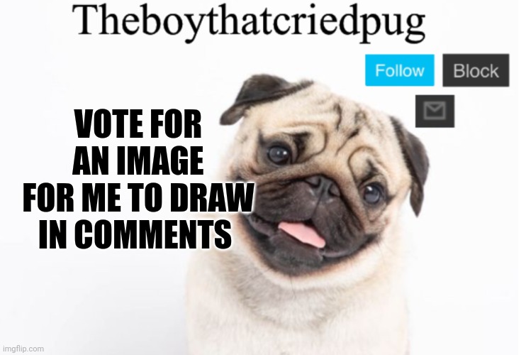 Vote | VOTE FOR AN IMAGE FOR ME TO DRAW IN COMMENTS | image tagged in theboythatcriedpug | made w/ Imgflip meme maker