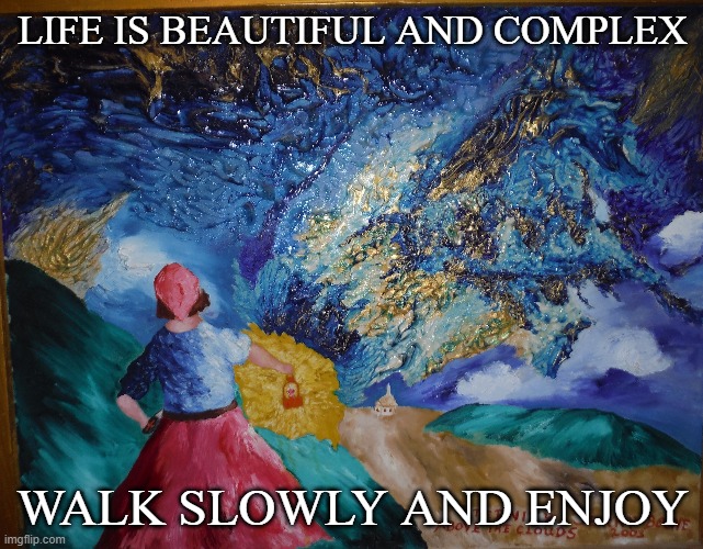 Enjoy Life | LIFE IS BEAUTIFUL AND COMPLEX; WALK SLOWLY AND ENJOY | image tagged in life lessons | made w/ Imgflip meme maker