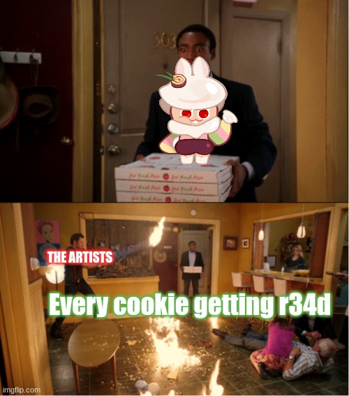 Community Fire Pizza Meme | THE ARTISTS; Every cookie getting r34d | image tagged in community fire pizza meme | made w/ Imgflip meme maker
