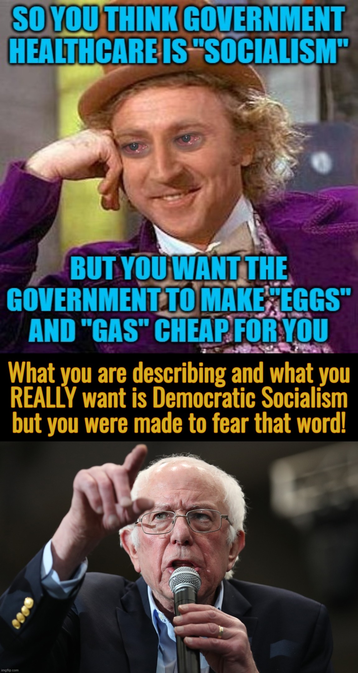 Democratic Socialism! I want my SOUP! | What you are describing and what you
REALLY want is Democratic Socialism
but you were made to fear that word! | image tagged in democratic socialism,wtf bernie sanders,rich people,socialism,poor people,capitalism | made w/ Imgflip meme maker