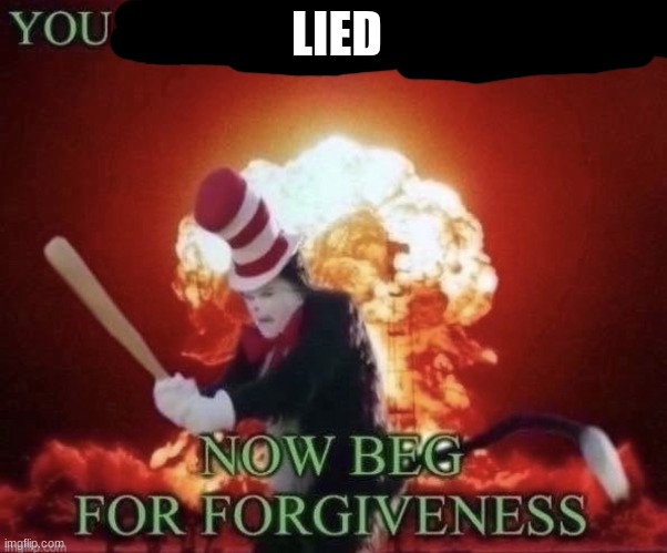 Beg for forgiveness | LIED | image tagged in beg for forgiveness | made w/ Imgflip meme maker