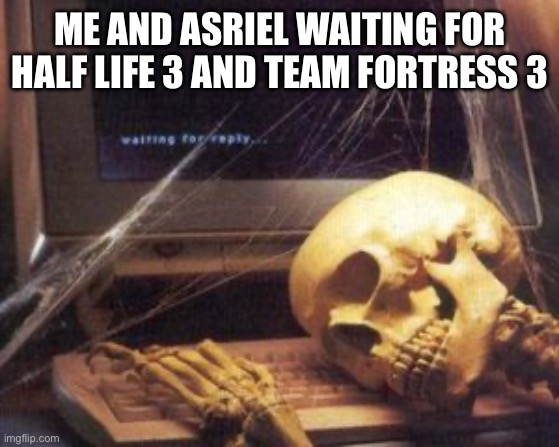 WHERE ARE THEY | ME AND ASRIEL WAITING FOR HALF LIFE 3 AND TEAM FORTRESS 3 | image tagged in skeleton computer | made w/ Imgflip meme maker