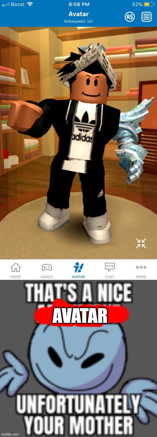 this avatar is weird | AVATAR | image tagged in that s a nice chain unfortunately,roblox,avatars,funny,i hate myself | made w/ Imgflip meme maker