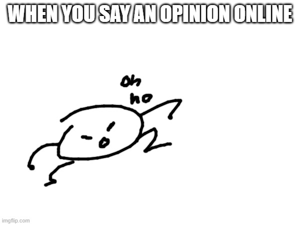 oh no | WHEN YOU SAY AN OPINION ONLINE | made w/ Imgflip meme maker