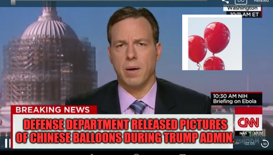 Three Chinese Balloons | DEFENSE DEPARTMENT RELEASED PICTURES OF CHINESE BALLOONS DURING TRUMP ADMIN. | image tagged in cnn breaking news template | made w/ Imgflip meme maker