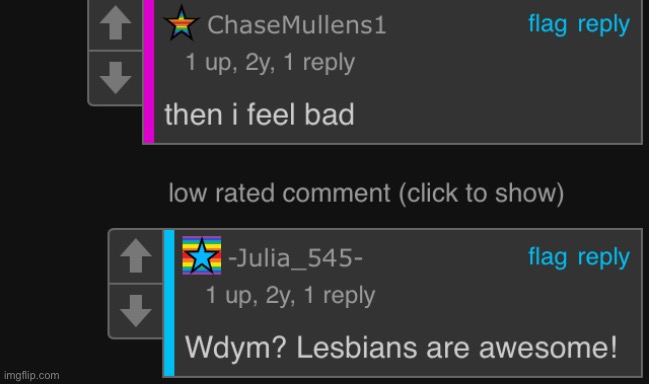 (the low rated comment was the one about lesbians | made w/ Imgflip meme maker