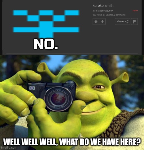 I covered the image with pfp. So what do we have on horny stream? | NO. WELL WELL WELL, WHAT DO WE HAVE HERE? | image tagged in shrek caught in 4k,common,tck,l | made w/ Imgflip meme maker