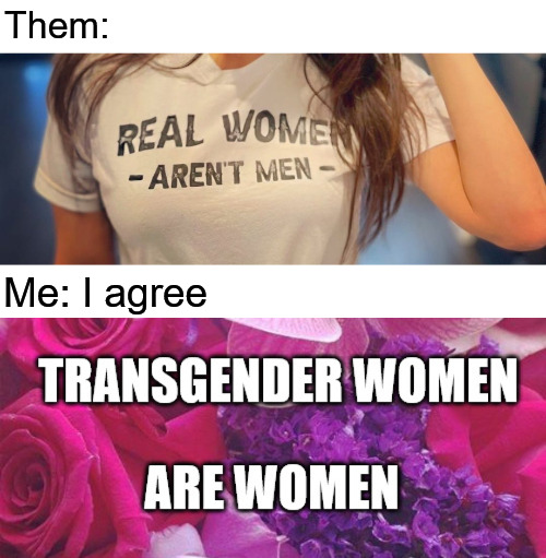 Them:; Me: I agree | image tagged in transgender,transphobia,women | made w/ Imgflip meme maker