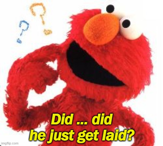 Elmo Questions | Did ... did he just get laid? | image tagged in elmo questions | made w/ Imgflip meme maker