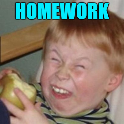 laughing kid | HOMEWORK | image tagged in laughing kid | made w/ Imgflip meme maker
