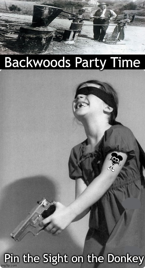 Mountain folk | Backwoods Party Time; Pin the Sight on the Donkey | image tagged in memes,dark humor | made w/ Imgflip meme maker