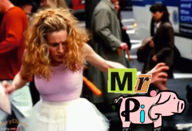 Pig and the City | image tagged in pop art,satc,mr big,carrie bradshaw,sarah jessica parker,brian einersen | made w/ Imgflip meme maker