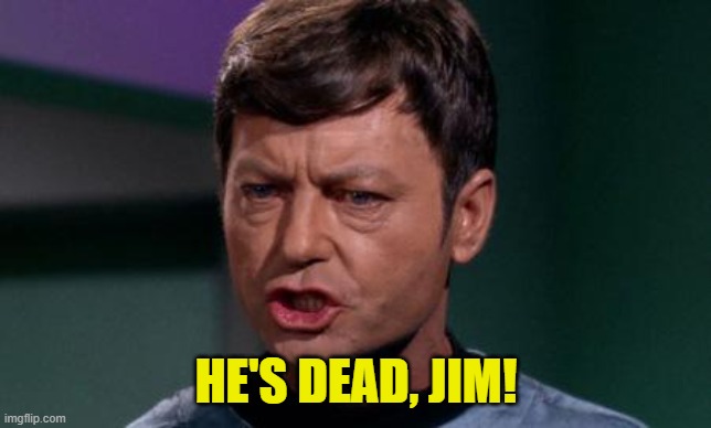 Dammit Jim | HE'S DEAD, JIM! | image tagged in dammit jim | made w/ Imgflip meme maker