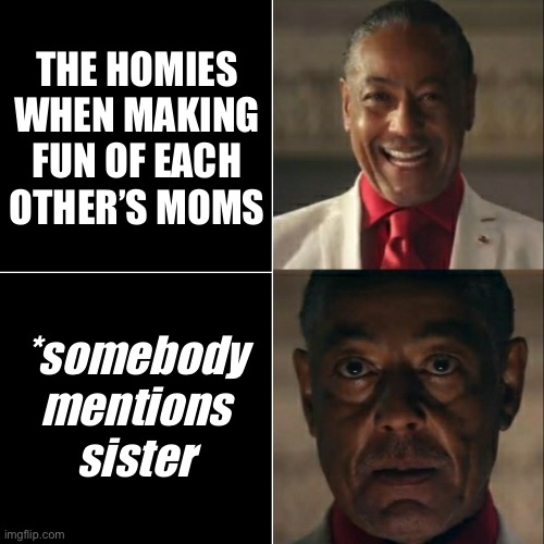 What’d’you’say? | THE HOMIES WHEN MAKING FUN OF EACH OTHER’S MOMS; *somebody mentions sister | image tagged in i was acting or was i | made w/ Imgflip meme maker
