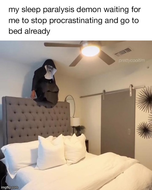 image tagged in repost,bed,demon,memes,fun,funny | made w/ Imgflip meme maker