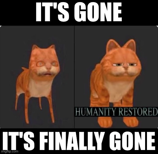 Well done everyone, and rare site mod W | IT'S GONE; IT'S FINALLY GONE | image tagged in humanity restored | made w/ Imgflip meme maker