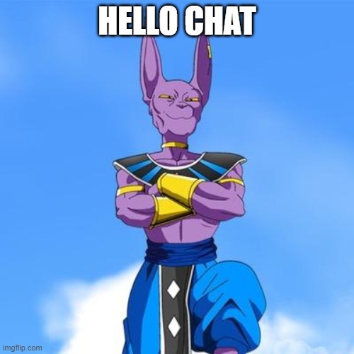 helo | HELLO CHAT | image tagged in beerus | made w/ Imgflip meme maker