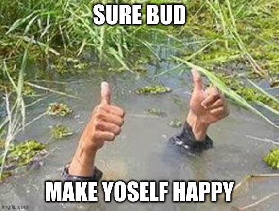 FLOODING THUMBS UP | SURE BUD MAKE YOSELF HAPPY | image tagged in flooding thumbs up | made w/ Imgflip meme maker