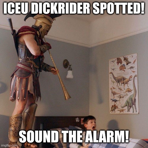 https://imgflip.com/gif/7a9k4d | ICEU DICKRIDER SPOTTED! SOUND THE ALARM! | image tagged in spartan soldier alarm clock | made w/ Imgflip meme maker