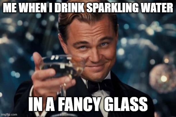 Leonardo Dicaprio Cheers Meme | ME WHEN I DRINK SPARKLING WATER; IN A FANCY GLASS | image tagged in memes,leonardo dicaprio cheers | made w/ Imgflip meme maker