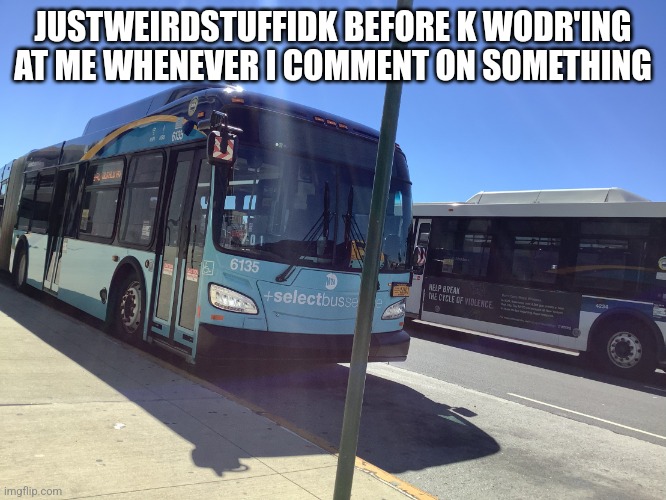 B46 (select bus service) | JUSTWEIRDSTUFFIDK BEFORE K WODR'ING AT ME WHENEVER I COMMENT ON SOMETHING | image tagged in b46 select bus service | made w/ Imgflip meme maker
