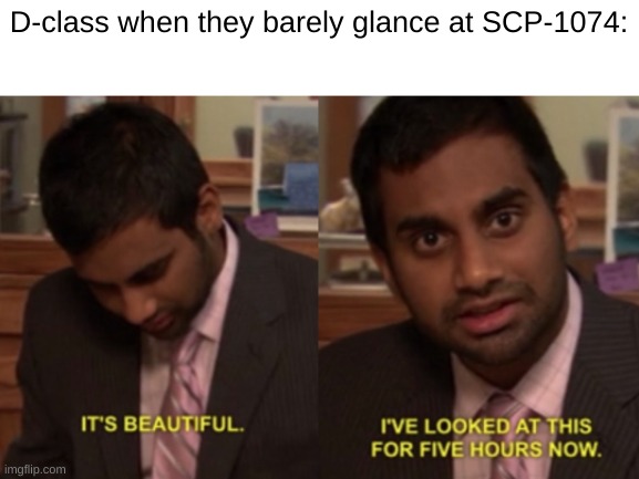 Catatonic moment | D-class when they barely glance at SCP-1074: | image tagged in i've looked at this for 5 hours now | made w/ Imgflip meme maker