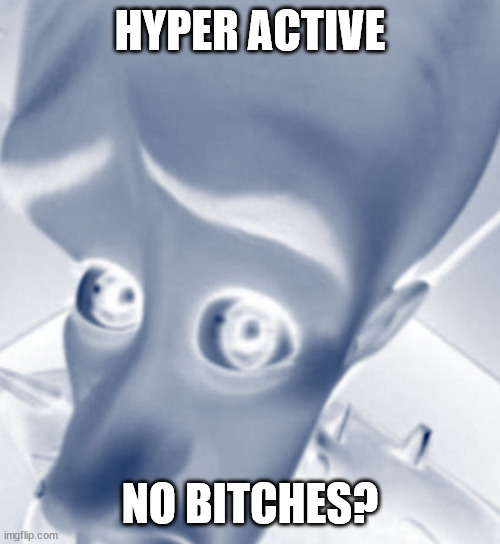 Megamind no bitches | HYPER ACTIVE NO BITCHES? | image tagged in megamind no bitches | made w/ Imgflip meme maker