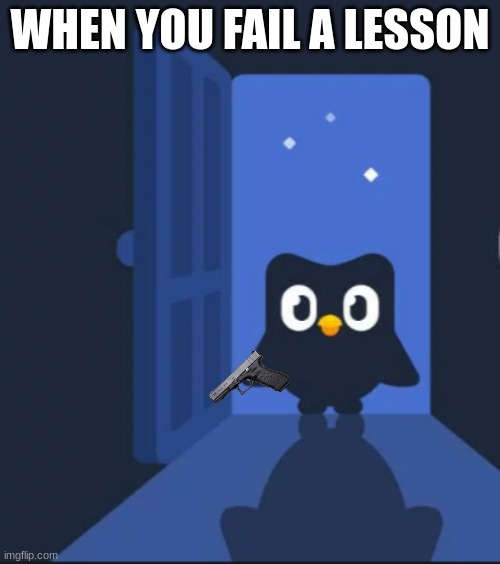 Duolingo bird | WHEN YOU FAIL A LESSON | image tagged in duolingo bird | made w/ Imgflip meme maker