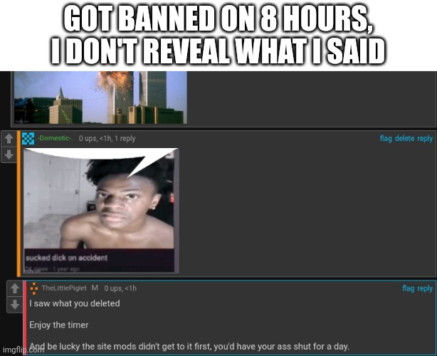 GOT BANNED ON 8 HOURS, I DON'T REVEAL WHAT I SAID | made w/ Imgflip meme maker