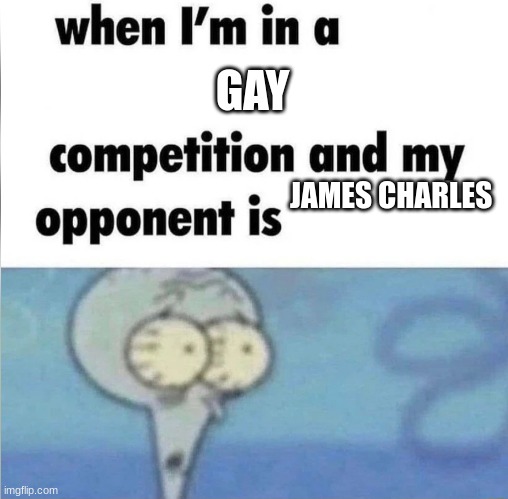 whe i'm in a competition and my opponent is | GAY; JAMES CHARLES | image tagged in whe i'm in a competition and my opponent is | made w/ Imgflip meme maker