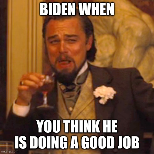 Laughing Leo | BIDEN WHEN; YOU THINK HE IS DOING A GOOD JOB | image tagged in memes,laughing leo | made w/ Imgflip meme maker