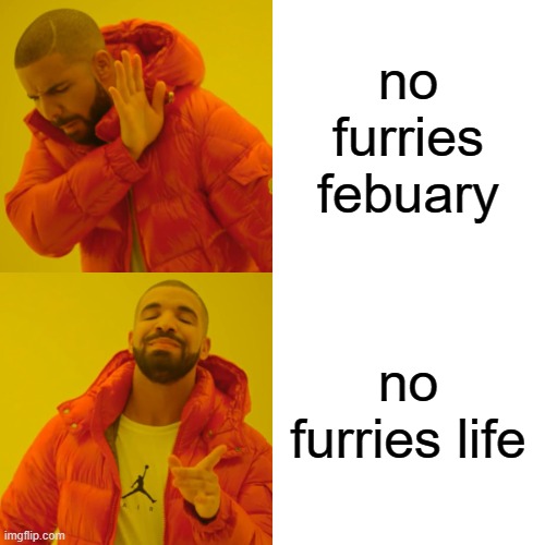 Drake Hotline Bling Meme | no furries febuary no furries life | image tagged in memes,drake hotline bling | made w/ Imgflip meme maker