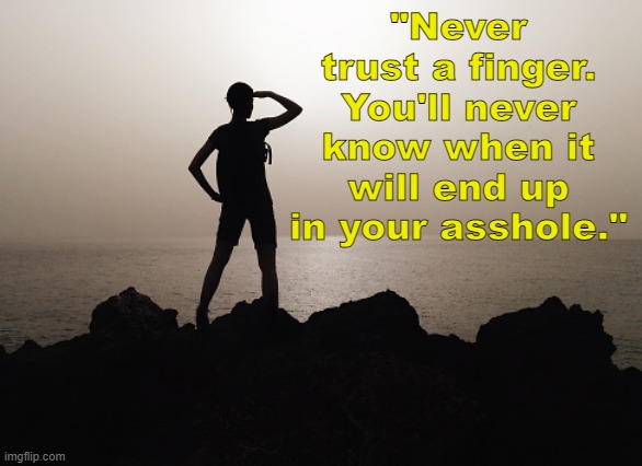 Wise Words | "Never trust a finger. You'll never know when it will end up in your asshole." | image tagged in motivation | made w/ Imgflip meme maker