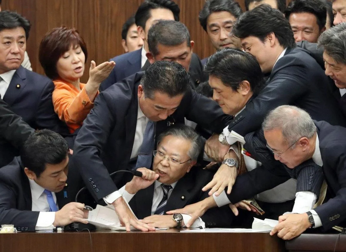 High Quality 2015 Japanese Parliament Brawl Blank Meme Template