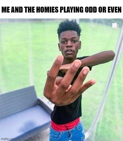 Guy holding up 4 | ME AND THE HOMIES PLAYING ODD OR EVEN | image tagged in guy holding up 4 | made w/ Imgflip meme maker