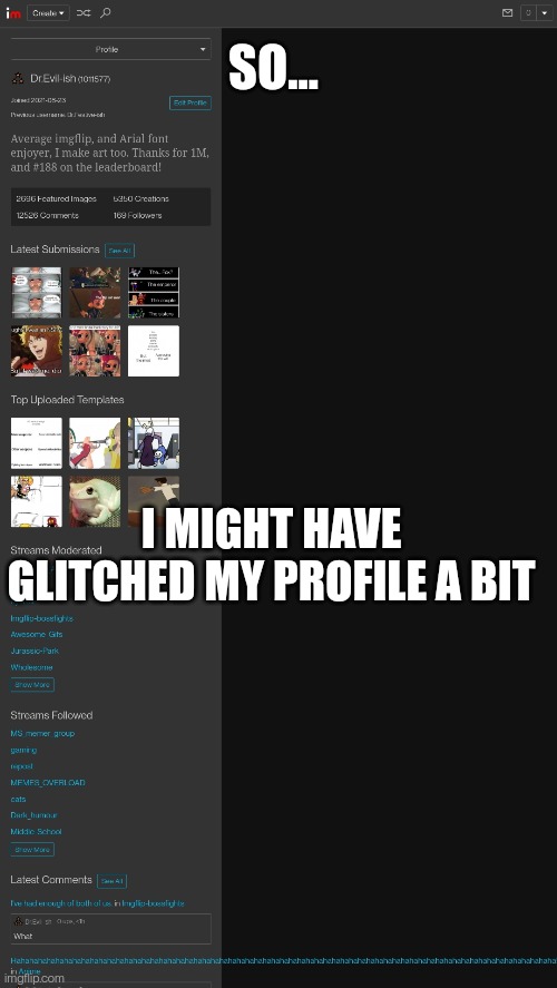 SO... I MIGHT HAVE GLITCHED MY PROFILE A BIT | made w/ Imgflip meme maker