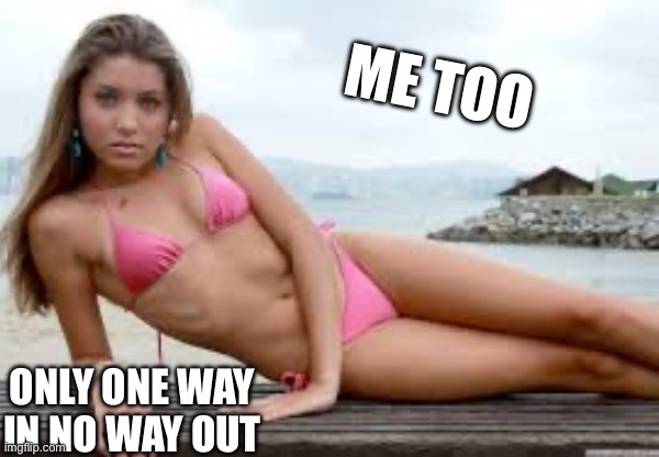 Hot Babe | ME TOO ONLY ONE WAY IN NO WAY OUT | image tagged in hot babe | made w/ Imgflip meme maker