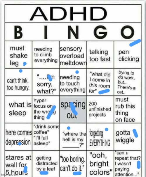 adhd bingo | image tagged in adhd bingo | made w/ Imgflip meme maker