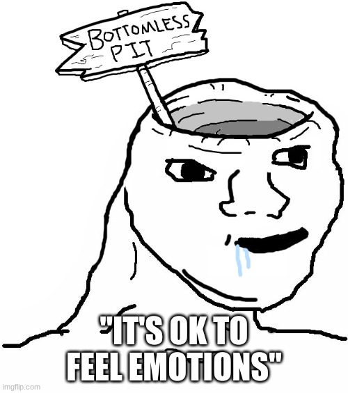 Brainlet Wojak Dumb | "IT'S OK TO FEEL EMOTIONS" | image tagged in brainlet wojak dumb | made w/ Imgflip meme maker