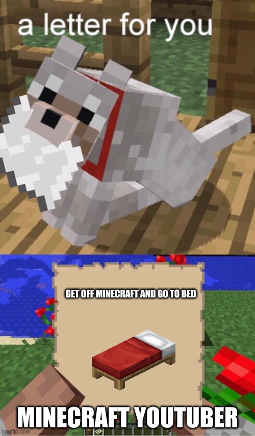 Minecraft Mail | GET OFF MINECRAFT AND GO TO BED; MINECRAFT YOUTUBER | image tagged in minecraft mail | made w/ Imgflip meme maker