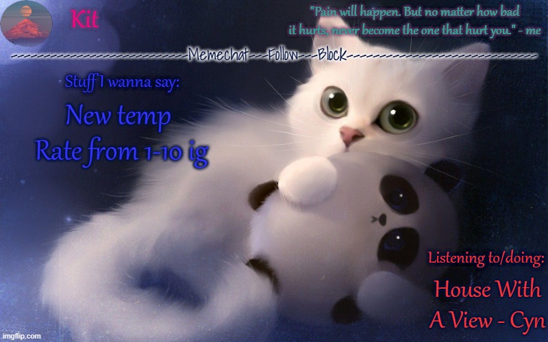.... | New temp 
Rate from 1-10 ig; House With A View - Cyn | made w/ Imgflip meme maker