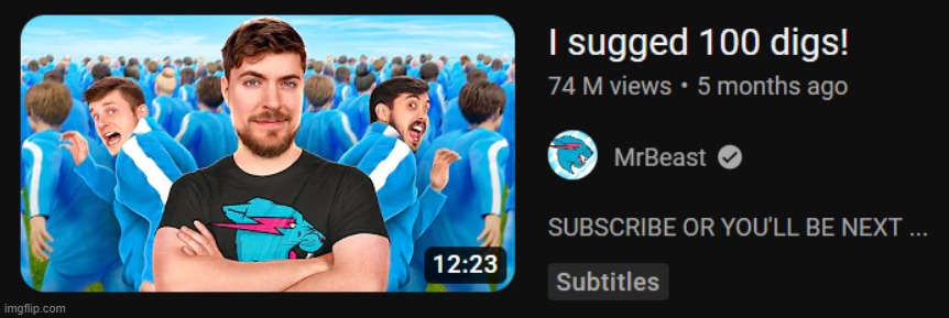 I sugged 100 digs! | image tagged in memes,mr beast,unfunny,inspect element | made w/ Imgflip meme maker