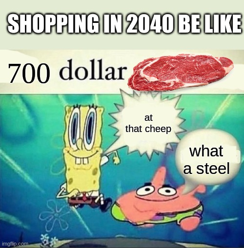 5 dollar foot long | SHOPPING IN 2040 BE LIKE; 700; at that cheep; what a steel | image tagged in 5 dollar foot long | made w/ Imgflip meme maker