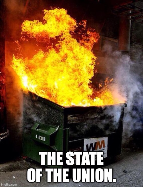 State of the Union | THE STATE OF THE UNION. | image tagged in dumpster fire | made w/ Imgflip meme maker