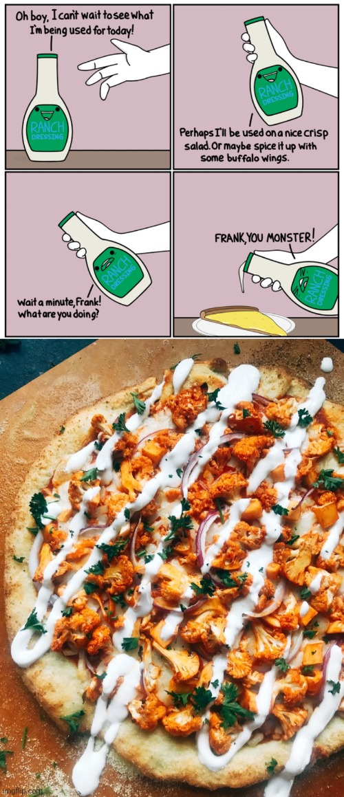 Buffalo ranch wings pizza | image tagged in buffalo wings,ranch dressing,pizza,memes,comics,ranch | made w/ Imgflip meme maker