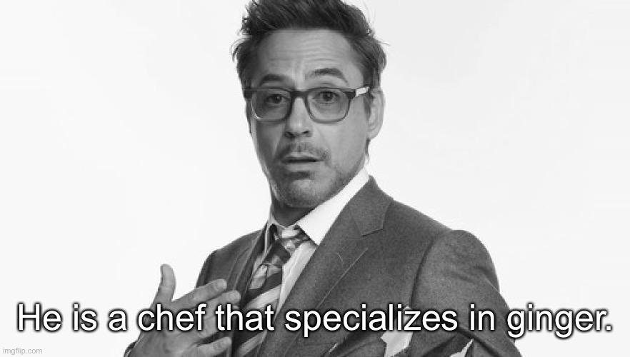 Robert Downey Jr's Comments | He is a chef that specializes in ginger. | image tagged in robert downey jr's comments | made w/ Imgflip meme maker